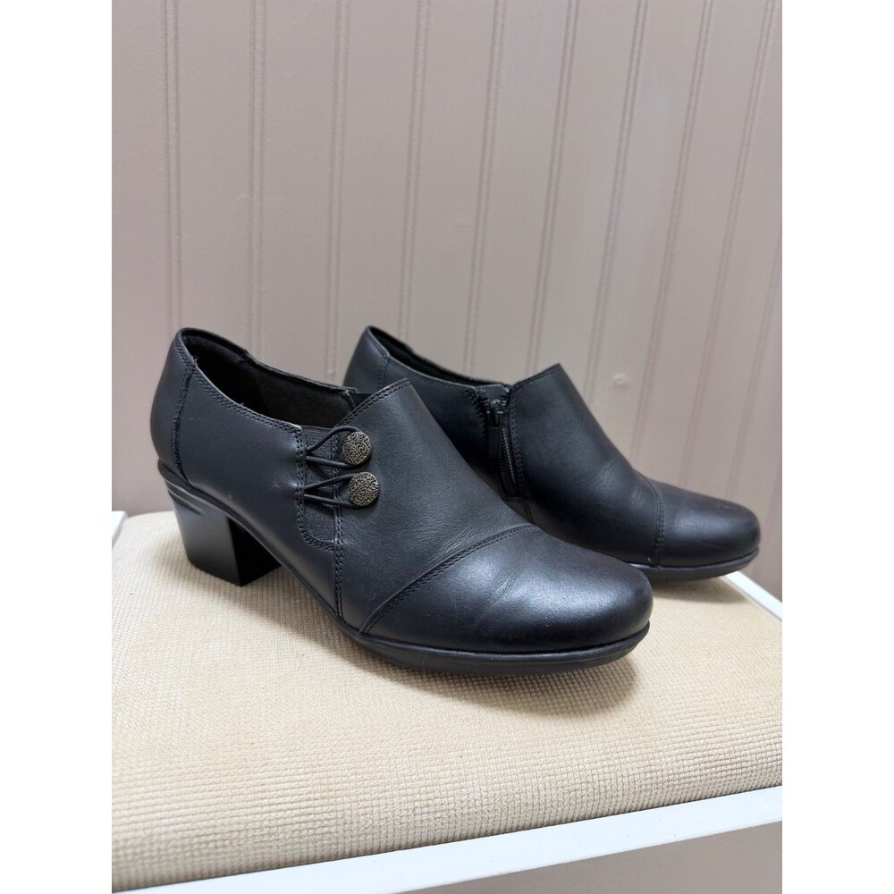 Clarks Shoes Women 7.5M Black Leather Shootie Casual Side Zip Block Heel - Picture 8 of 9